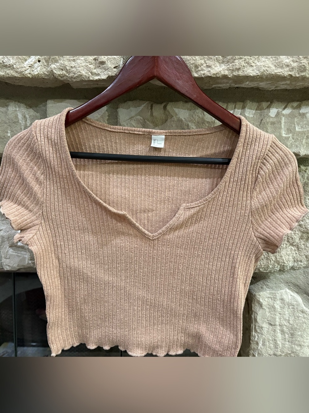 SHEIN Ribbed V-Notch Crop Top in Taupe